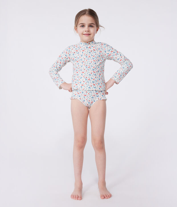 Teeshirt de bain anti uv enfant manche longue fleuri blanc/multicouleur
