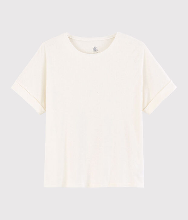 T-shirt en coton/lin uni Femme blanc