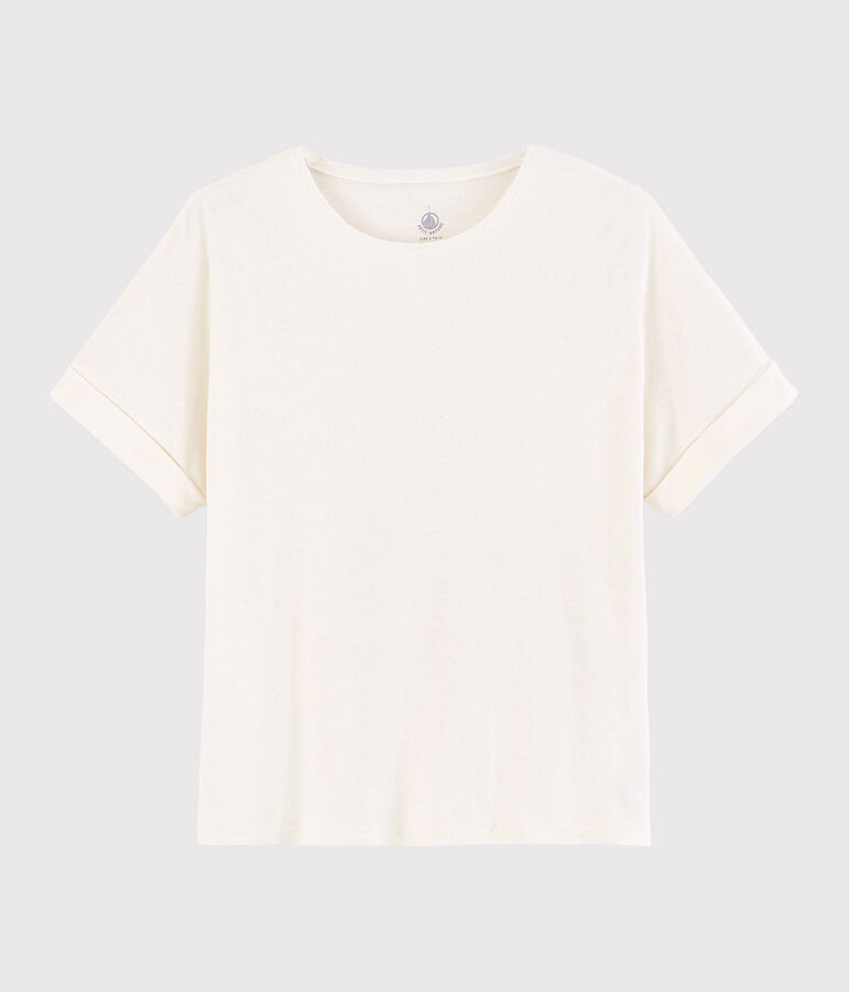 T-shirt en coton/lin uni Femme blanc MARSHMALLOW