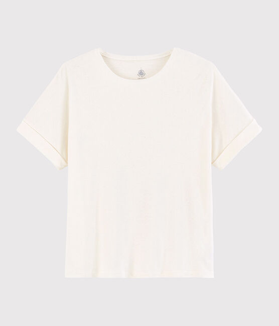 T-shirt en coton/lin uni Femme blanc MARSHMALLOW