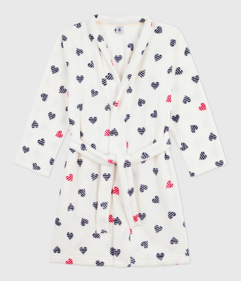 Robe de chambre enfant en polaire imprim&eacute; blanc MARSHMALLOW/blanc MULTICO