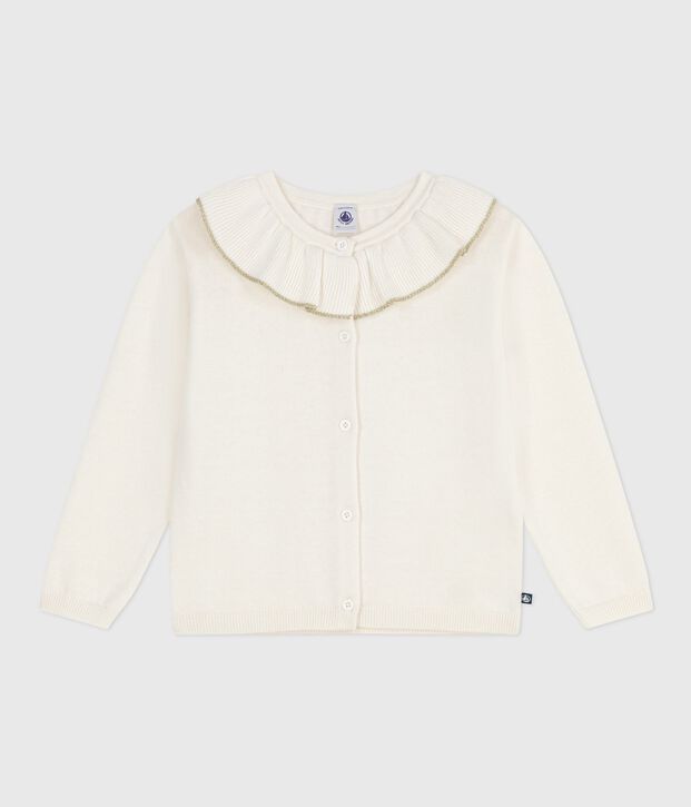Cardigan enfant en laine et coton uni blanc/gris