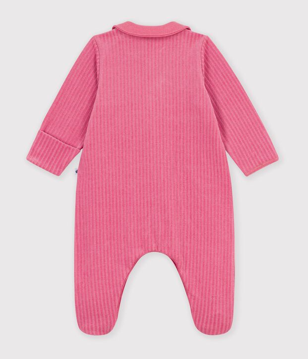 Pyjama b&eacute;b&eacute; en velours avec col uni rose
