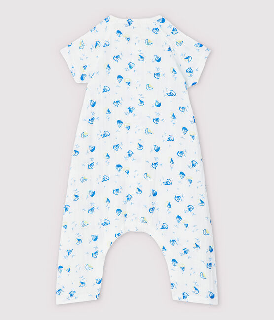 Combinaison longue bateau bébé en tissu couche en coton biologique blanc MARSHMALLOW/blanc MULTICO
