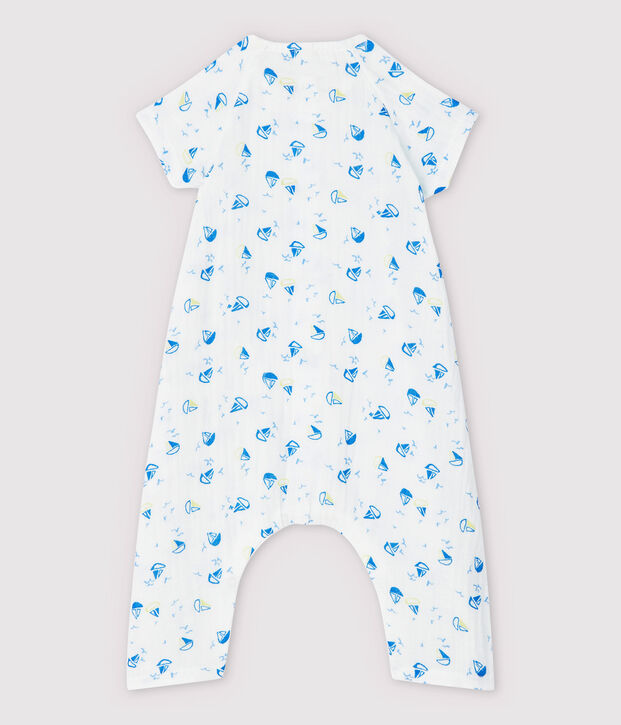 Combinaison longue bateau b&eacute;b&eacute; en tissu couche en coton biologique blanc/multicouleur