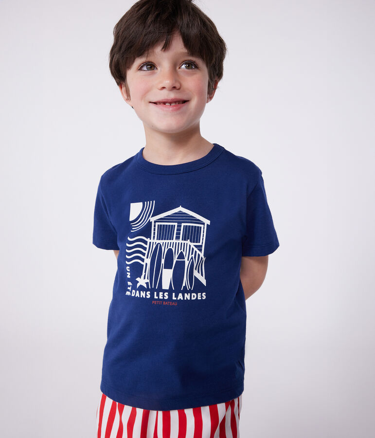 Teeshirt enfant en coton manches courtes imprim&eacute; bleu MEDIEVAL