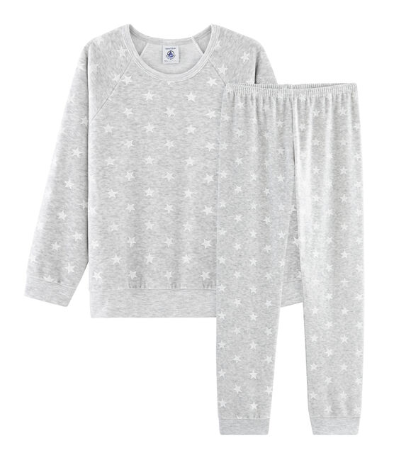 Pyjama petite fille en velours gris BELUGA/blanc MARSHMALLOW