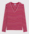 T-shirt iconique col V Femme rouge TERKUIT/blanc MARSHMALLOW