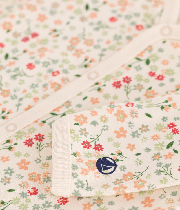 Pyjama b&eacute;b&eacute; en coton imprim&eacute; fleuri &eacute;cru/vert/multicouleur