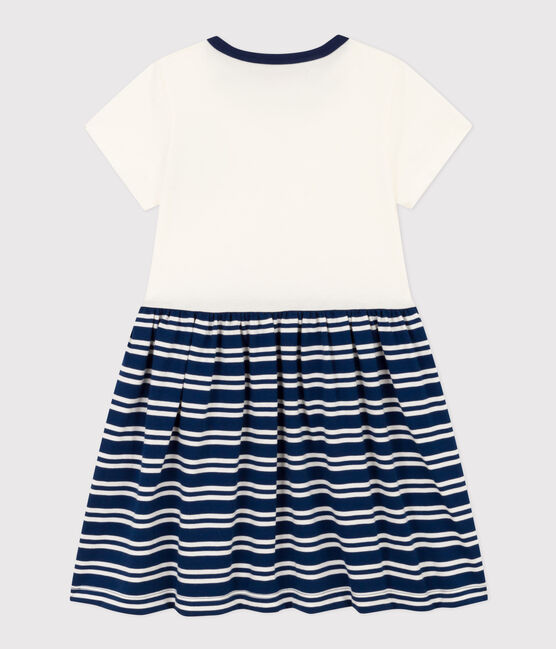 Robe manches courtes en coton enfant fille bleu MEDIEVAL/blanc MARSHMALLOW