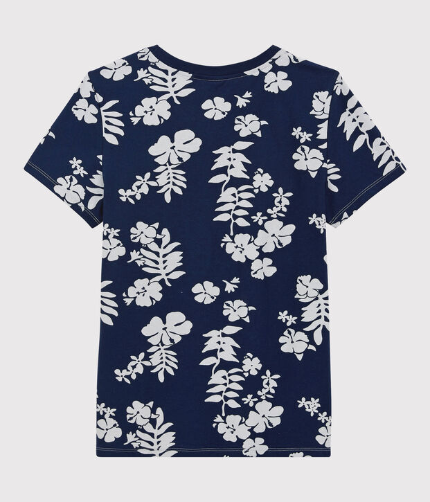 Tee-shirt LE DROIT col rond en coton bio Femme bleu/blanc