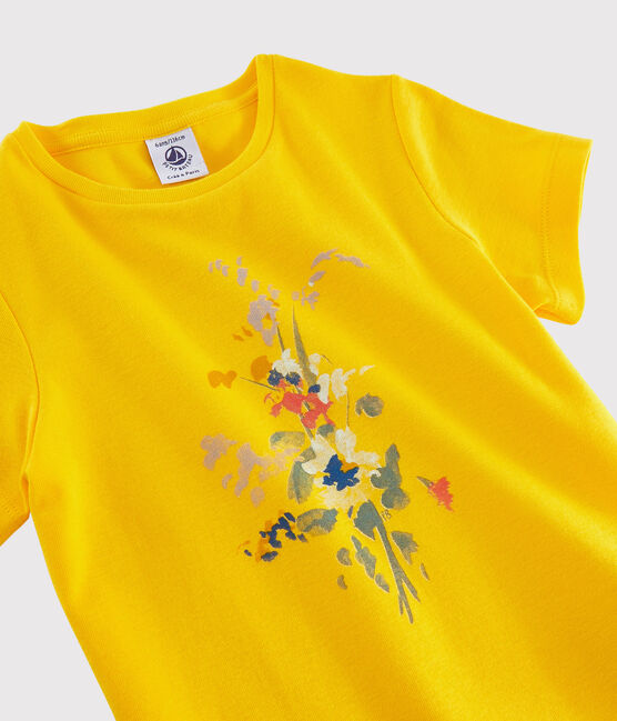 Tee-shirt manches courtes en coton enfant fille jaune JAUNE