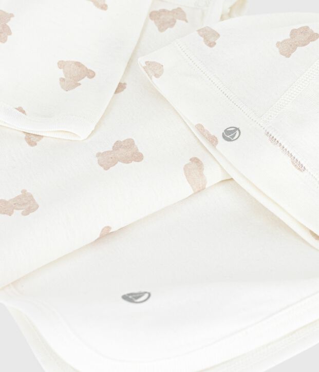 Coffret cadeau b&eacute;b&eacute; en coton imprim&eacute; blanc/BRUN
