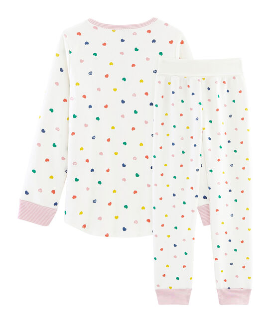 Pyjama petite fille taille montante en jersey double face blanc MARSHMALLOW/blanc MULTICO