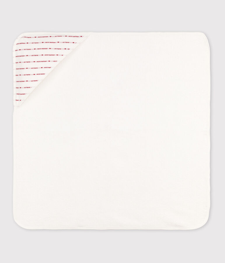 Carr&eacute; de bain b&eacute;b&eacute; en coton blanc MARSHMALLOW/rouge TERKUIT