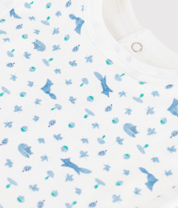 Bavoir b&eacute;b&eacute; en coton imprim&eacute; blanc/bleu