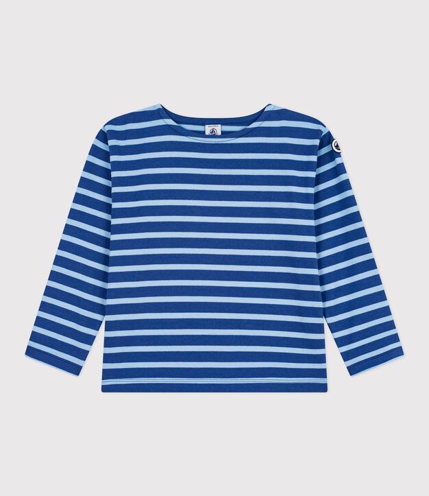 Marini&egrave;re enfant en coton &agrave; rayures bleu/bleu