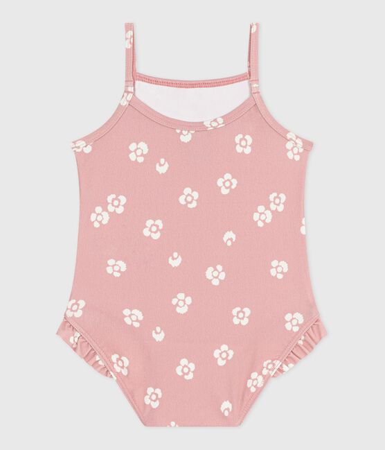 Maillot de bain bébé une pièce à volants, imprimé fleuri rose CHARME/blanc MARSHMALLOW
