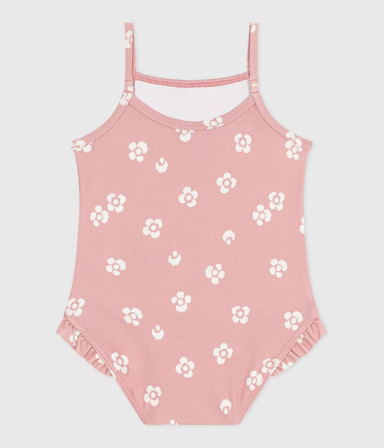 Maillot de bain b&eacute;b&eacute; une pi&egrave;ce &agrave; volants, imprim&eacute; fleuri rose CHARME/blanc MARSHMALLOW