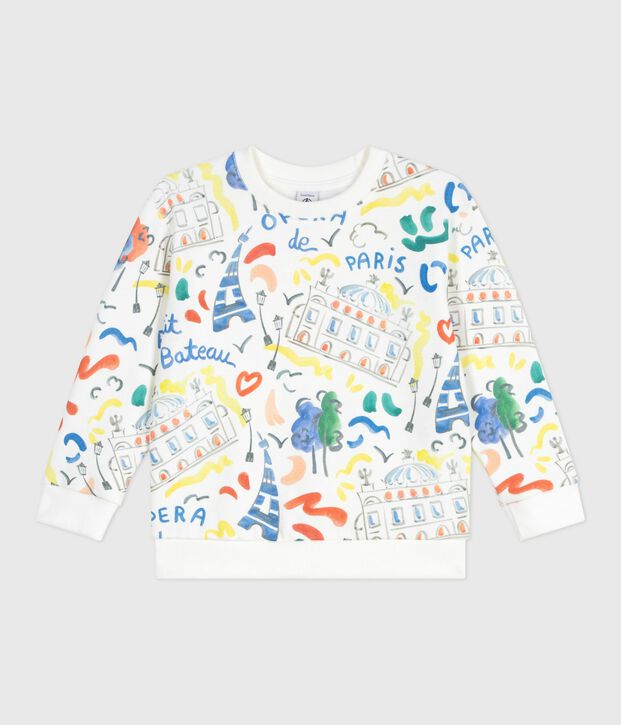 Sweatshirt enfant en coton imprim&eacute; blanc/multicouleur