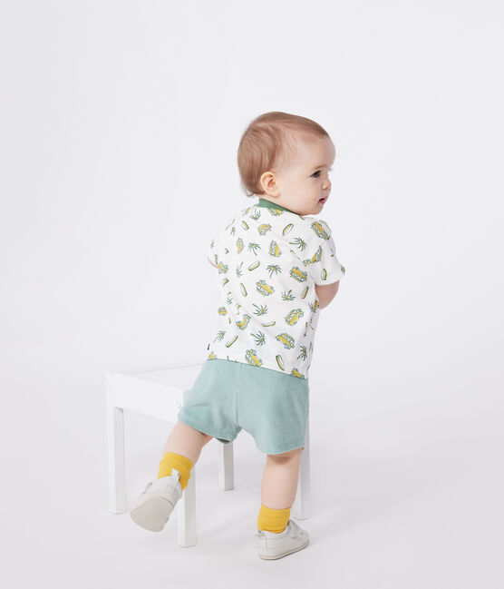 T-shirt bébé en coton à manches courtes, imprimé bateaux blanc MARSHMALLOW/ ORGE