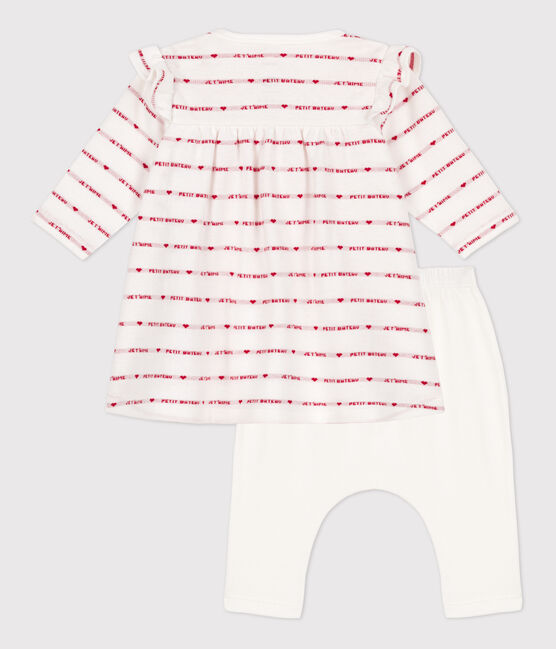 Robe legging jacquard bébé en coton blanc MARSHMALLOW/rouge TERKUIT