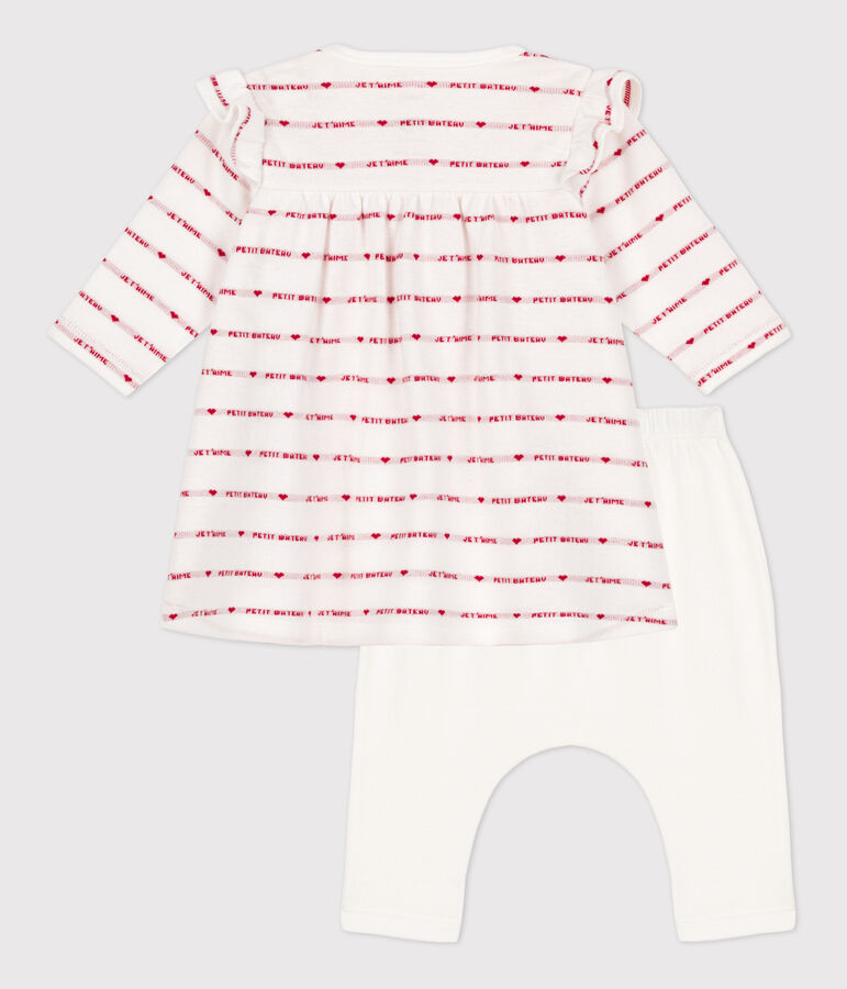 Robe legging jacquard b&eacute;b&eacute; en coton blanc MARSHMALLOW/rouge TERKUIT