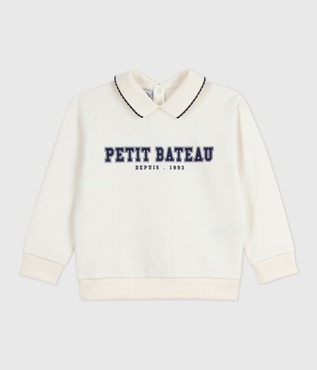 Sweatshirt enfant en coton imprim&eacute; blanc cass&eacute;