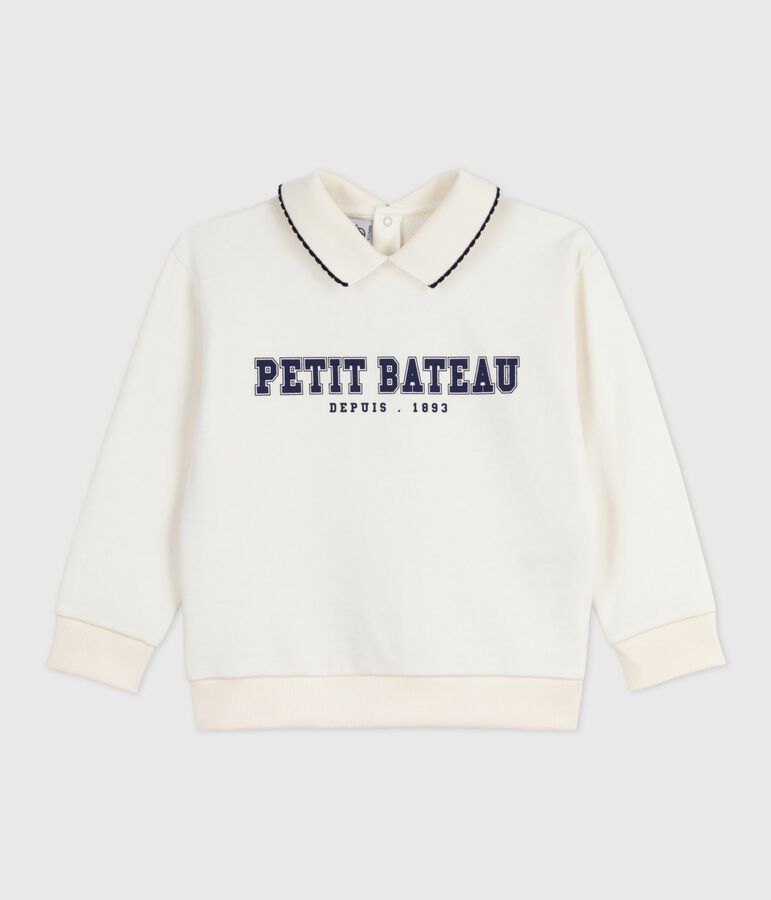 Sweatshirt enfant en coton imprim&eacute; &eacute;cru MILK