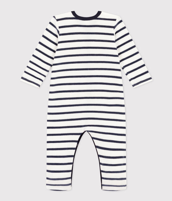 Pyjama bébé rayé en velours blanc MARSHMALLOW/bleu SMOKING