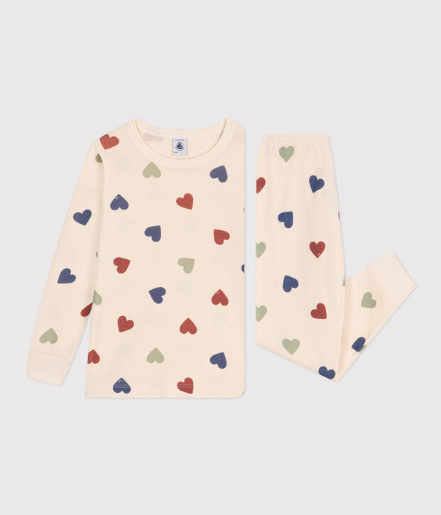 Pyjama imprim&eacute; en coton motif c&oelig;ur enfant &eacute;cru/multicouleur