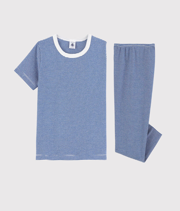 Pyjama milleraies bleu petit gar&ccedil;on en coton bleu/blanc