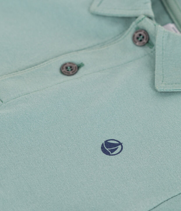 Polo enfant en coton &agrave; manches courtes uni vert