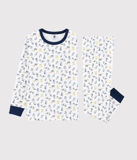 Pyjama ours polaire petit garçon en côte blanc MARSHMALLOW/blanc MULTICO