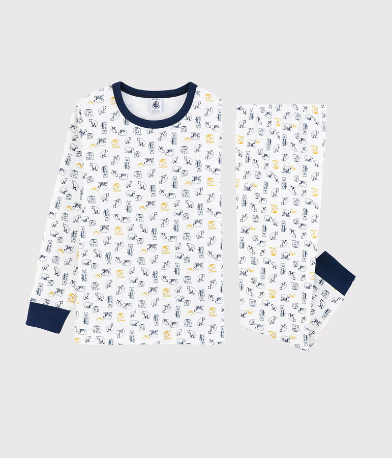 Pyjama ours polaire petit gar&ccedil;on en c&ocirc;te blanc/multicouleur
