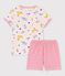 Pyjacourt imprimé animaux yoga petite fille en coton rose FLEUR/blanc MULTICO