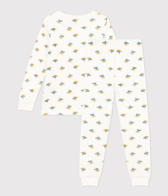 Pyjama fleur petite fille en bouclette éponge blanc MARSHMALLOW/blanc MULTICO