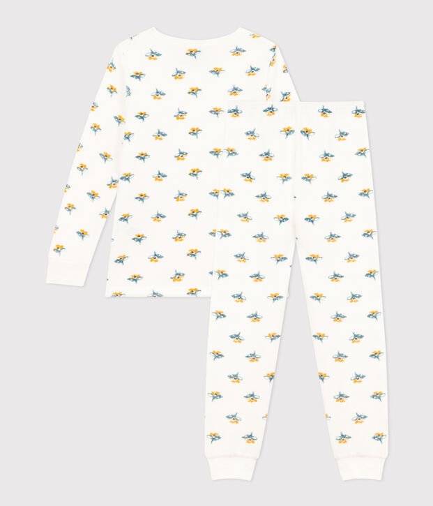 Pyjama fleur petite fille en bouclette &eacute;ponge blanc/multicouleur