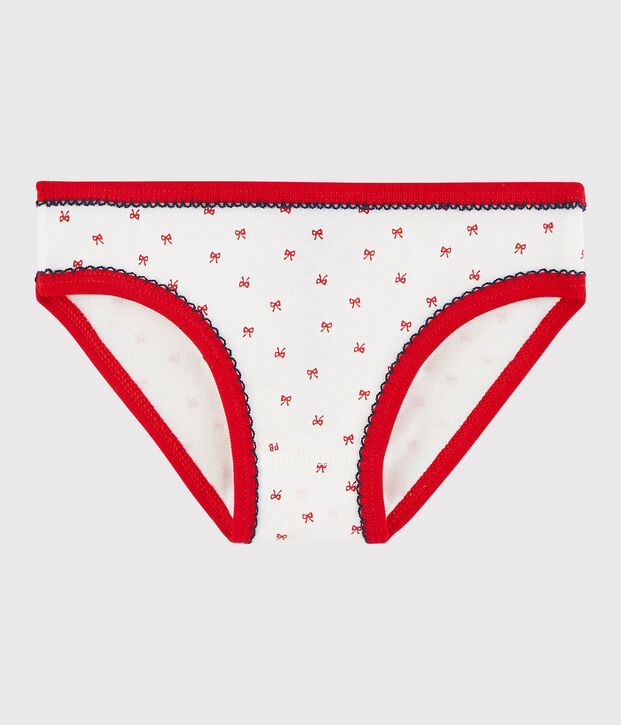 Culotte petite fille en coton blanc/rouge