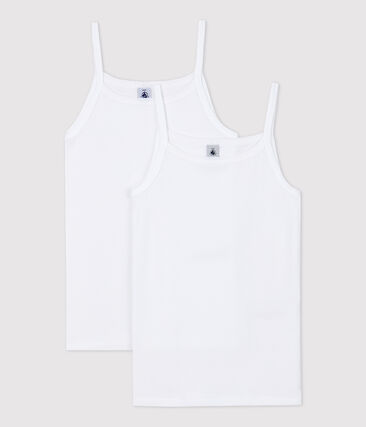 PETIT BATEAU - Lot de 2  chemises à bretelles blanches fille