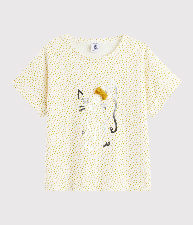 Tee-shirt imprim&eacute; enfant fille blanc MARSHMALLOW/jaune BOUDOR