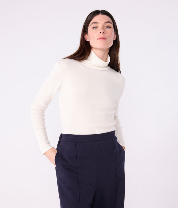 Sous-pull femme l'iconique en laine et coton blanc cass&eacute;