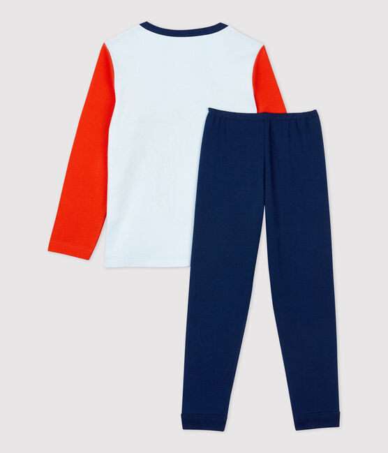 Pyjama motif loup petit garçon en coton bleu MEDIEVAL/blanc MULTICO