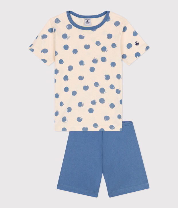 Pyjama short enfant en coton bleu/multicouleur