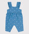 Salopette bébé en coton jambes longues, brodée de fleurs bleu ALASKA/blanc MARSHMALLOW