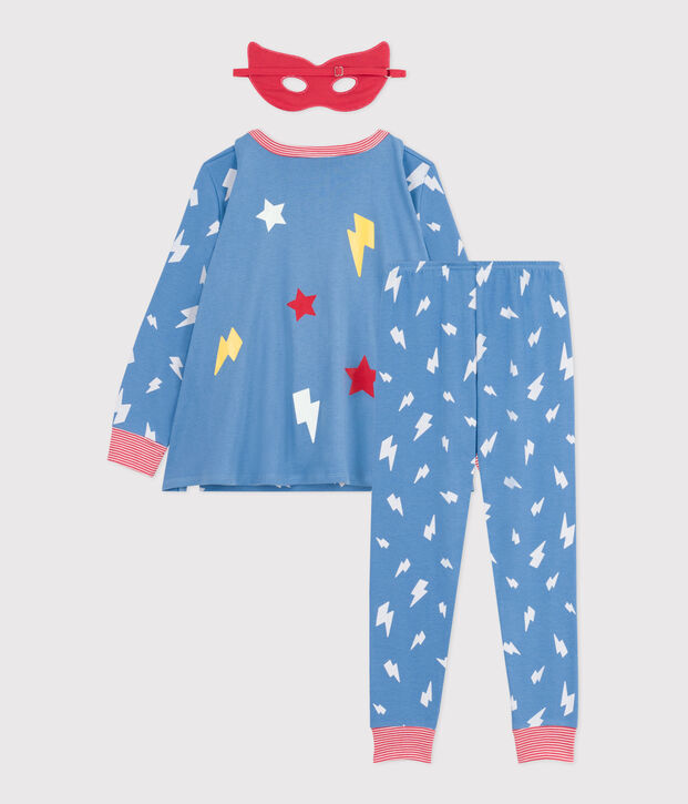 Pyjama d&eacute;guisement enfant en coton phosphorescent avec cape bleu/multicouleur