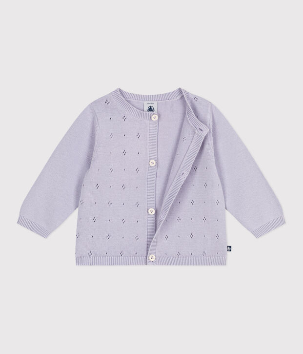 Cardigan b&eacute;b&eacute; en tricot de coton uni violet clair