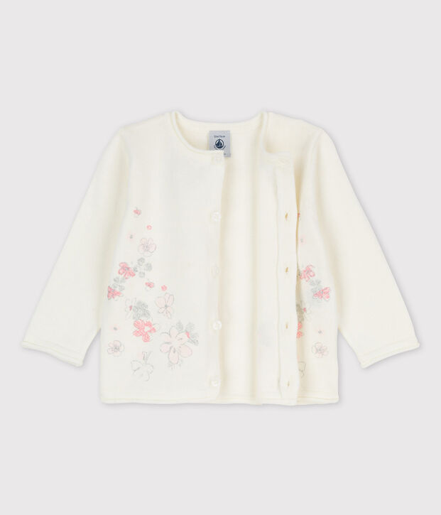 Cardigan en tricot jersey coton/lin b&eacute;b&eacute; fille blanc