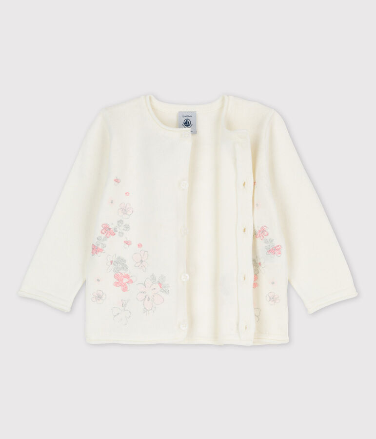 Cardigan en tricot jersey coton/lin b&eacute;b&eacute; fille blanc MARSHMALLOW
