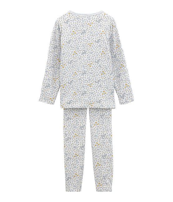 Pyjama petite fille en tubique gris POUSSIERE/blanc MULTICO
